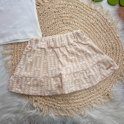 Conj. Blusa Beautiful Girl e Short Saia Corações - Off White e Salmão
